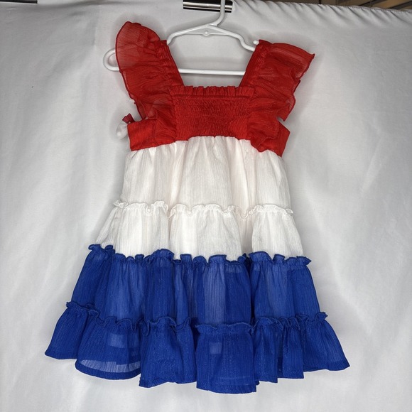 Cheeky Plum Baby Girl 18-24 Mo Dress Patriotic Gauze Holiday Red White Blue - Picture 1 of 6